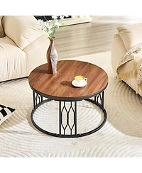 Streamdale Furniture 27.5'' Round Walnut Mdf Coffee Table with Sturdy Metal Frame