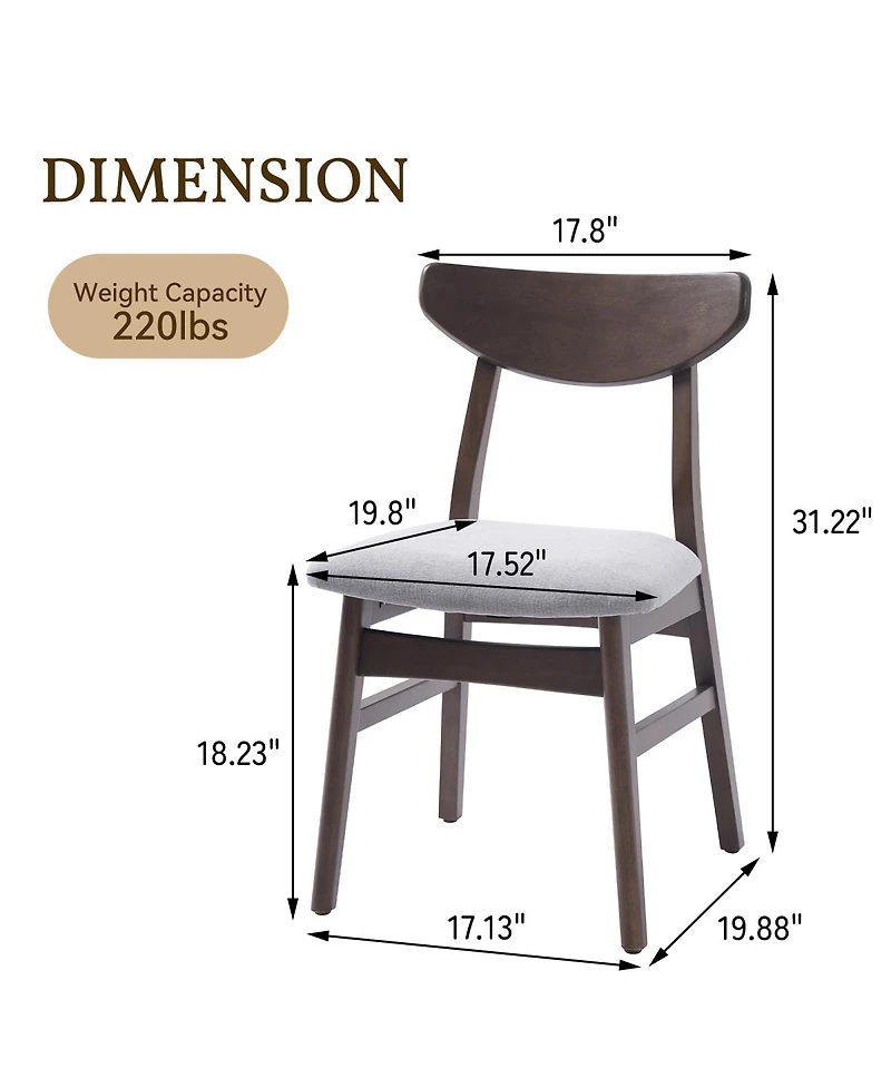 Streamdale Furniture 4-Piece Modern Scandinavian Dining Chairs Curved Wood and Fabric