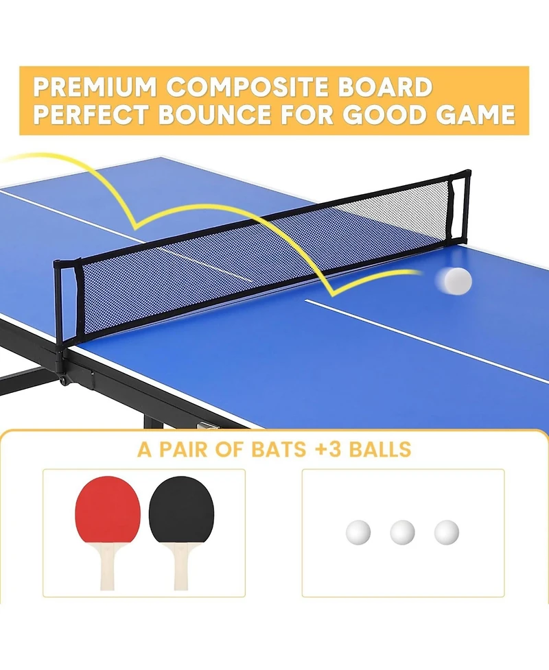 gaomon Table Tennis Game Set, Portable Ping Pong Table with Demountable Nylon Net, 2 Paddles and 3 Balls, Table Tennis Game for Outdoor Indoor
