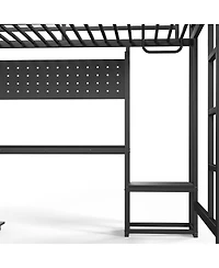 Streamdale Furniture Metal Loft Bed with L-Shaped Desk Usb Ports and Led Lights
