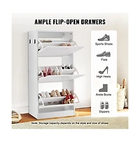 Sugift Slim Shoe Cabinet with 3 Flip Drawers, Freestanding Entryway Shoe Storage, 23.6 x 9.3 x 47.2 in