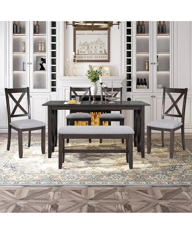 Streamdale Furniture 6-Piece Solid Wood Foldable Dining Set with Bench