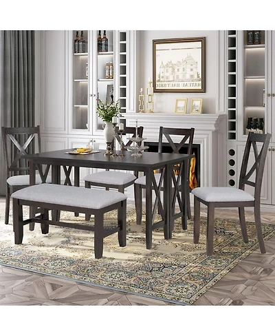 Streamdale Furniture 6-Piece Solid Wood Foldable Dining Set with Bench