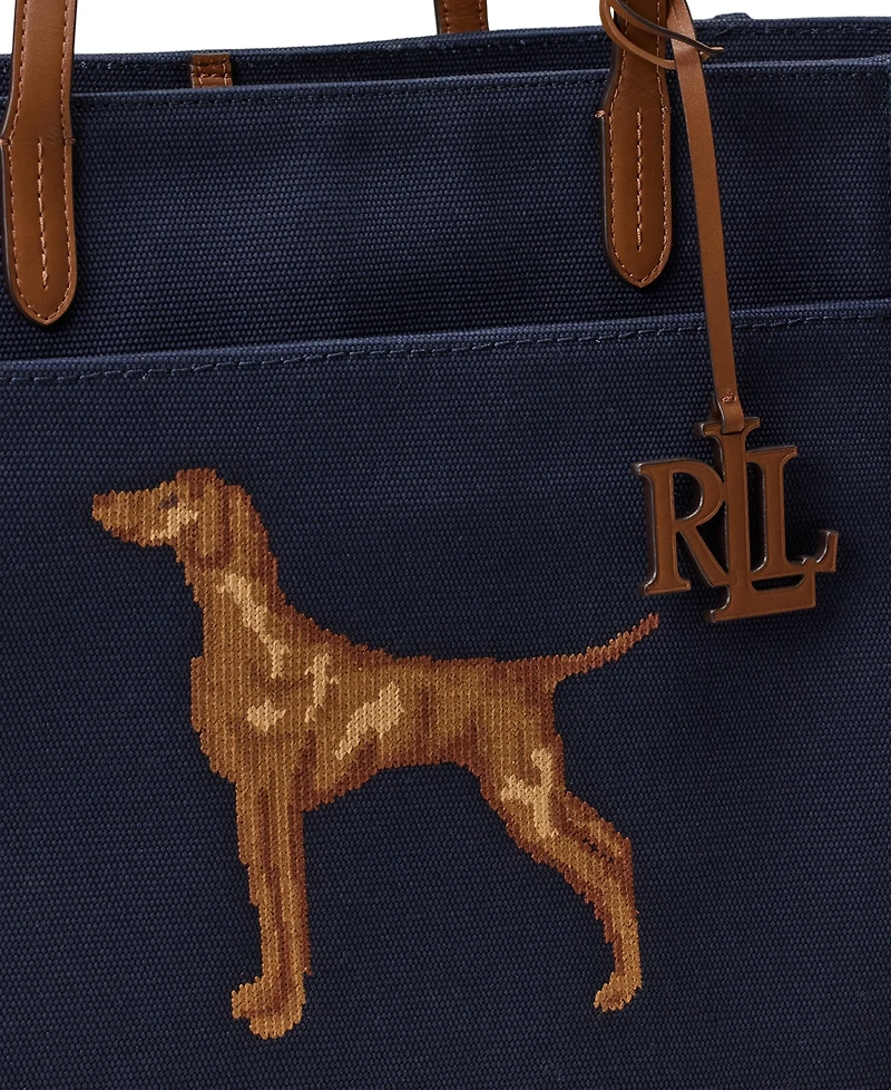 Lauren Ralph Lauren Cameryn Dog Embroidered Extra-Large Tote Handbag