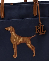 Lauren Ralph Lauren Cameryn Dog Embroidered Extra-Large Tote Handbag