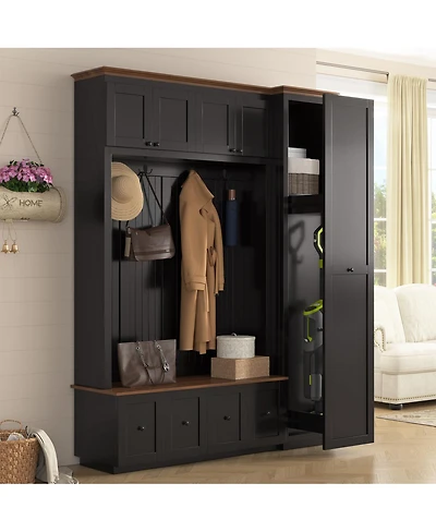 Streamdale Furniture 5-in-1 Farmhouse Hall Tree with Storage Bench Coat Rack and Shoe Cabinet