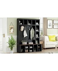 Streamdale Furniture Farmhouse 4-in-1 Hall Tree with Storage Bench and 6 Hooks 76.7''H