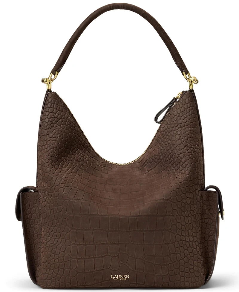 Lauren Ralph Lauren Blaike Croc-Embossed Medium Shoulder Handbag