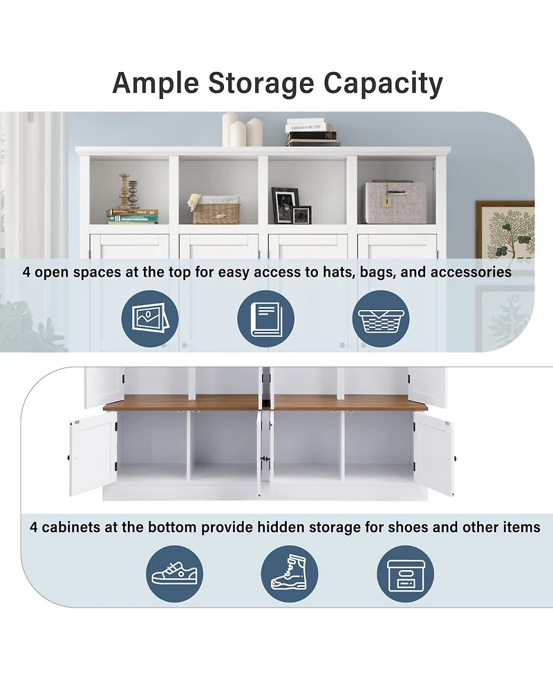 Streamdale Furniture 76.7''H Farmhouse Hall Tree with Bench Coat Rack and Storage Cabinet