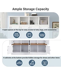 Streamdale Furniture 76.7''H Farmhouse Hall Tree with Bench Coat Rack and Storage Cabinet