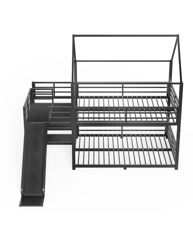 Streamdale Furniture Full Metal House Bunk Bed with Storage Stairs Slide Safety Rails