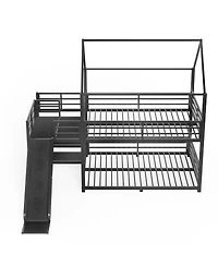 Streamdale Furniture Full Metal House Bunk Bed with Storage Stairs Slide Safety Rails