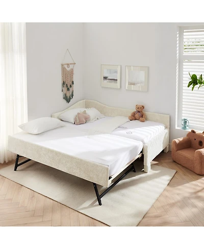 Streamdale Furniture Twin Curved Padded Daybed with Trundle and Usb Port