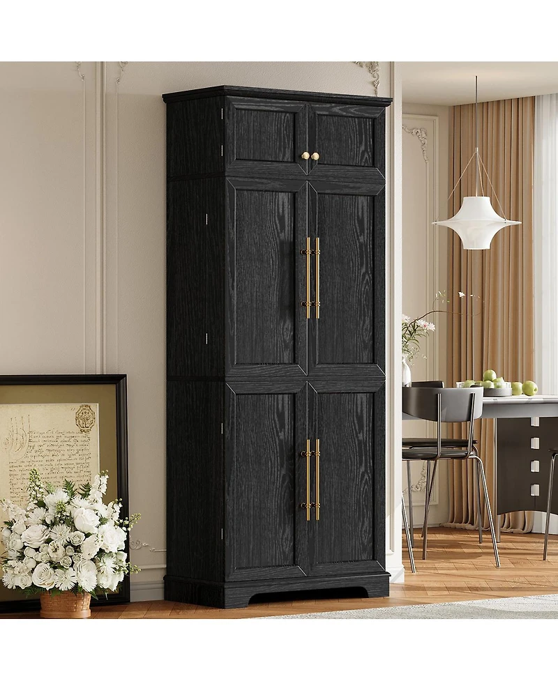 Streamdale Furniture 78.2'' Farmhouse Kitchen Pantry Cabinet with Adjustable Shelves and Wine Rack