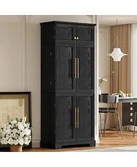 Streamdale Furniture 78.2'' Farmhouse Kitchen Pantry Cabinet with Adjustable Shelves and Wine Rack