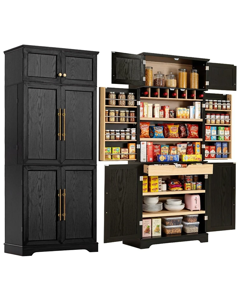 Streamdale Furniture 78.2'' Farmhouse Kitchen Pantry Cabinet with Adjustable Shelves and Wine Rack