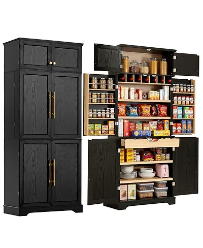 Streamdale Furniture 78.2'' Farmhouse Kitchen Pantry Cabinet with Adjustable Shelves and Wine Rack
