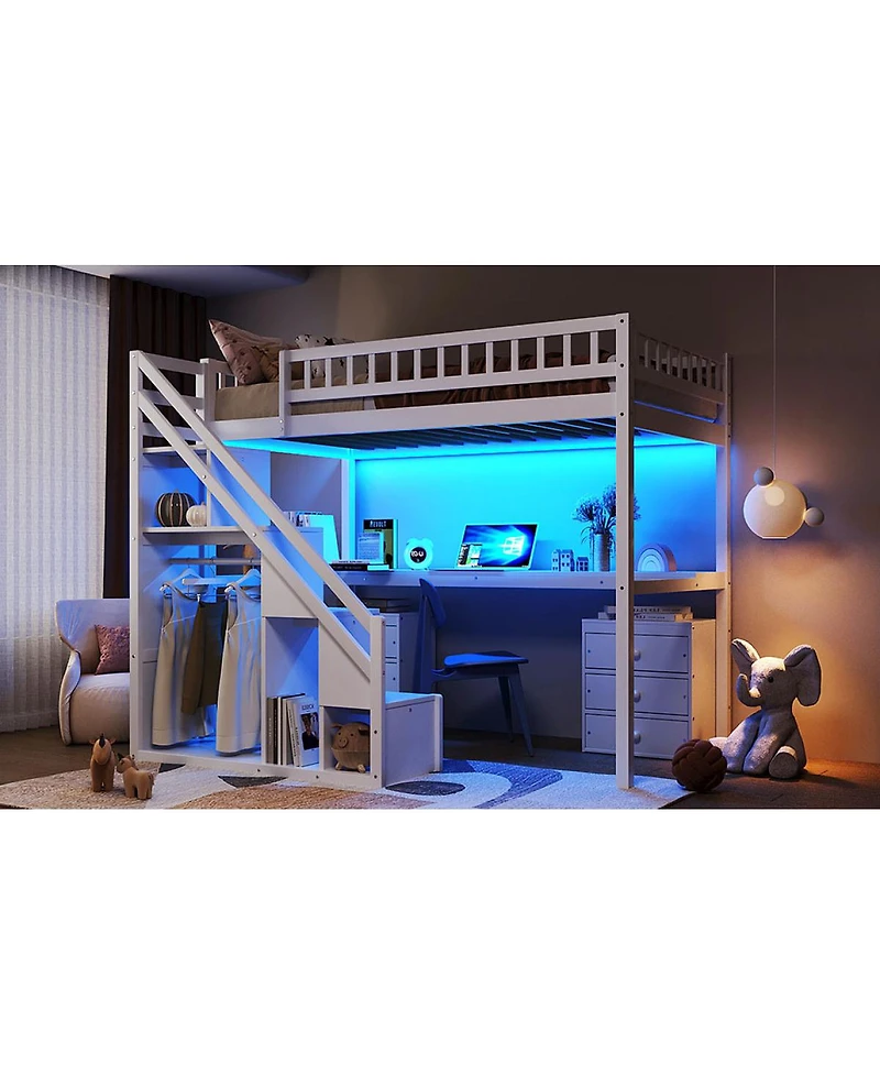 Streamdale Furniture Loft Bed with Two Chest of Drawers Desk and Light Strip