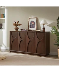 Streamdale Furniture 4-Door Solid Wood Carved Accent Cabinet with Adjustable Shelves