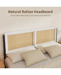 gaomon Boho Queen Size Rattan Bed Frame, Wooden Queen Platform Bed with Rattan Headboard and Footboard, No Box Spring Needed, Noise Free