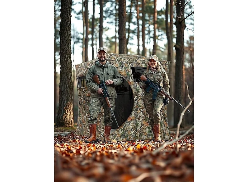 gaomon Hunting Blind, 2-3 People Hunting Tent, 58" 58" 66" H with 270degree(s) See Through Windows and Silent Magnetic Door