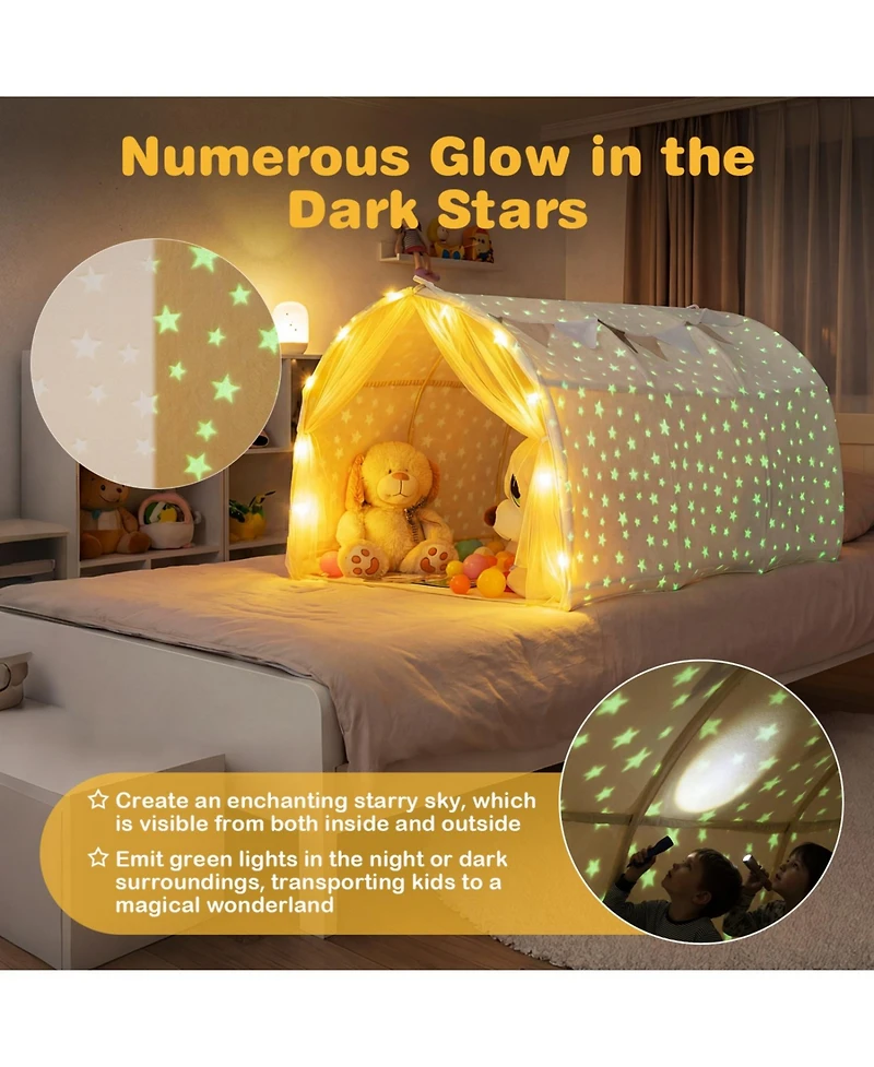 Kids Dream Bed Tent Twin Bunk with Glow the Dark Stars and Lights