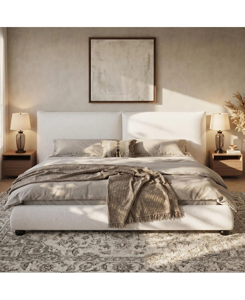 Streamdale Furniture California King Upholstered Platform Bed with Linen Pillow-Back Headboard