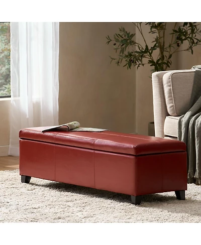 Streamdale Furniture Upholstered Pu Leather Storage Ottoman Solid Wooden Legs