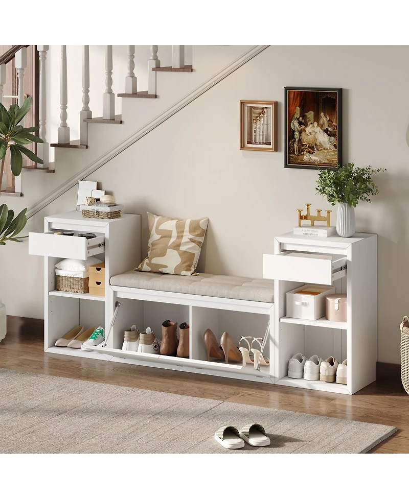 Streamdale Furniture All-in-One Entryway Storage Bench with Cushion Drawers and Shelves