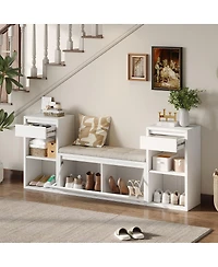 Streamdale Furniture All-in-One Entryway Storage Bench with Cushion Drawers and Shelves