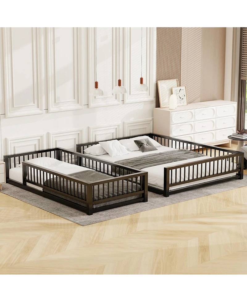 Streamdale Furniture Twin Xl over Queen Floor Bunk Bed with Ladder and Guardrails