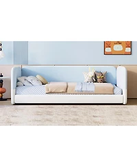 Streamdale Furniture Twin Montessori Floor Bed with Upholstered Headboard and Armrests