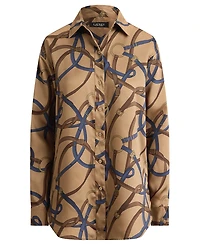 Lauren Ralph Petite Relaxed-Fit Belting-Print Twill Button-Up Top