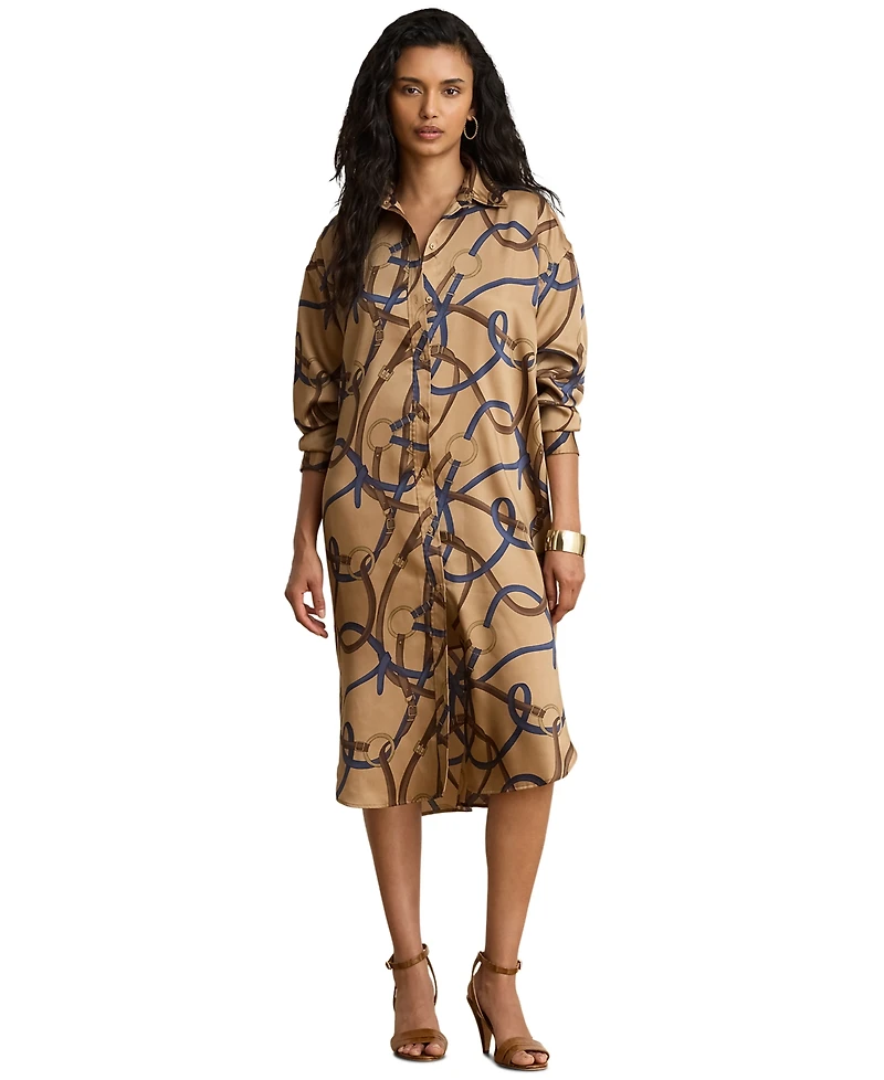 Lauren Ralph Petite Belting-Print Twill Midi Shirt Dress