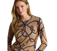 Lauren Ralph Petite Belting-Print Cotton-Modal Crewneck Sweater