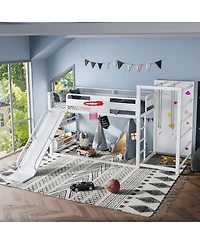 Streamdale Furniture Loft Bed with Basketball Hoop Climbing Wall Slide and Bookshelves