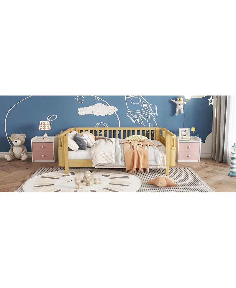 Streamdale Furniture Wood Platform Bed with Rails for Kids