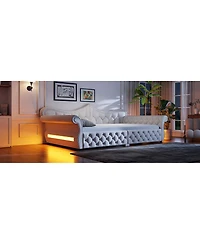 Streamdale Furniture Queen Size Upholstered Led Daybed with Nailhead Trim