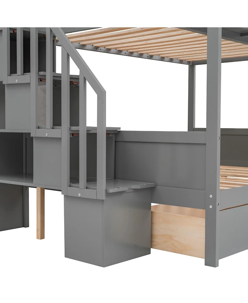 Streamdale Furniture Twin over Full Bunk Bed with Shelfs Storage Staircase and 2 Drawers