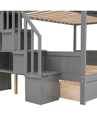Streamdale Furniture Twin over Full Bunk Bed with Shelfs Storage Staircase and 2 Drawers