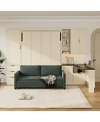 Streamdale Furniture Queen Murphy Bed with Sofa Storage Led and Usb Cream