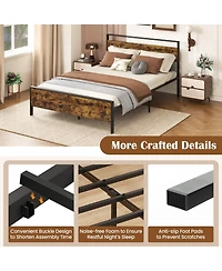 Sugift Queen Size Metal Bed Frame Industrial Platform Bed with Wooden Headboard