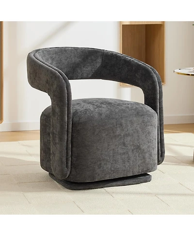 Streamdale Furniture Chenille Fabric Swivel Barrel Accent Chair with Curved Backrest