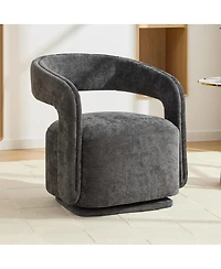 Streamdale Furniture Chenille Fabric Swivel Barrel Accent Chair with Curved Backrest