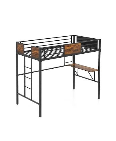 Gouun Twin Size Industrial Metal Loft Bed with Desk Storage Shelf and Build-in Ladder