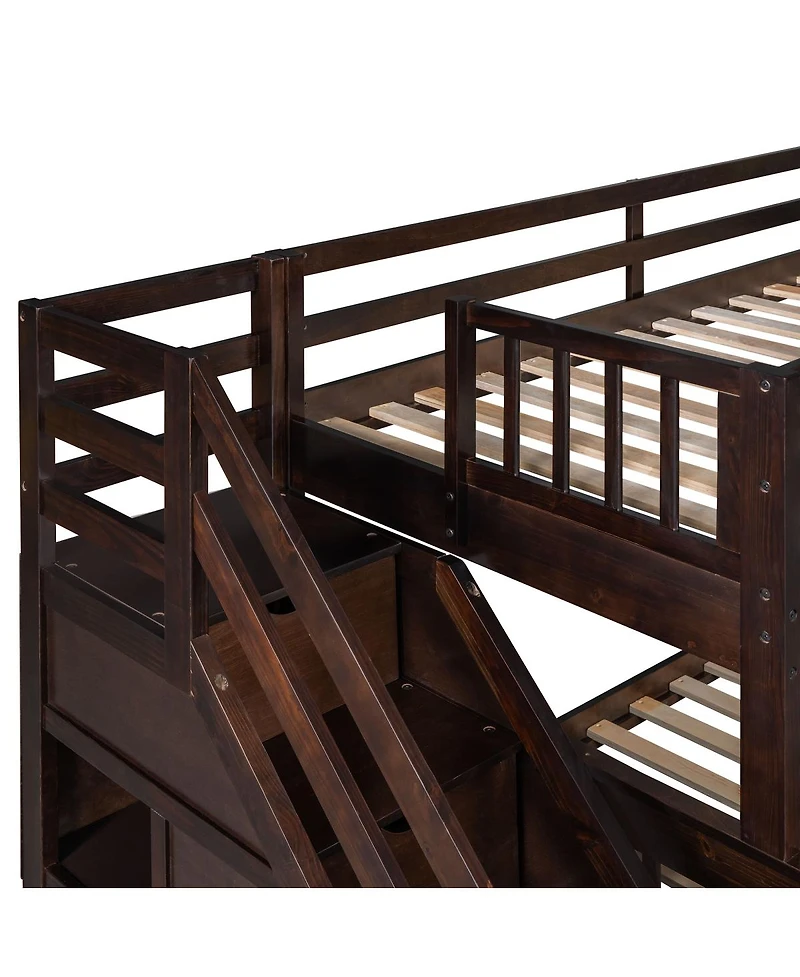 Streamdale Furniture Twin over Full L-Shaped Bunk Bed With 3 Drawers Ladder and Staircase