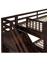 Streamdale Furniture Twin over Full L-Shaped Bunk Bed With 3 Drawers Ladder and Staircase