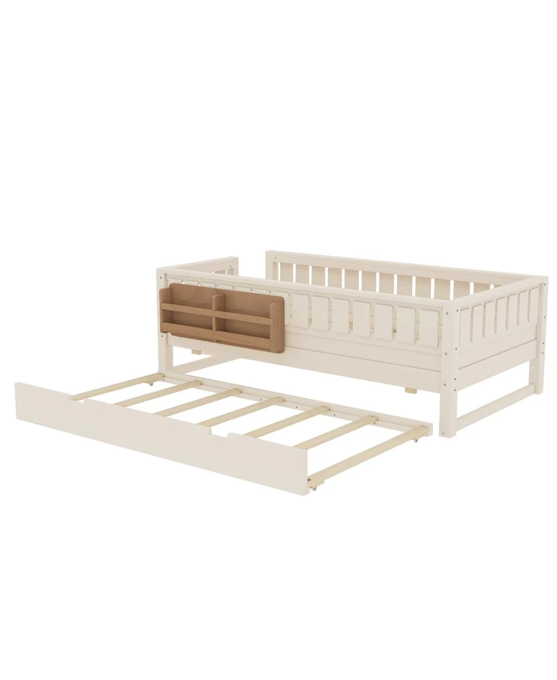 Streamdale Furniture Twin Bed with Bookshelves Staircase Safety Rails and Trundle