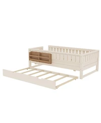 Streamdale Furniture Twin Bed with Bookshelves Staircase Safety Rails and Trundle