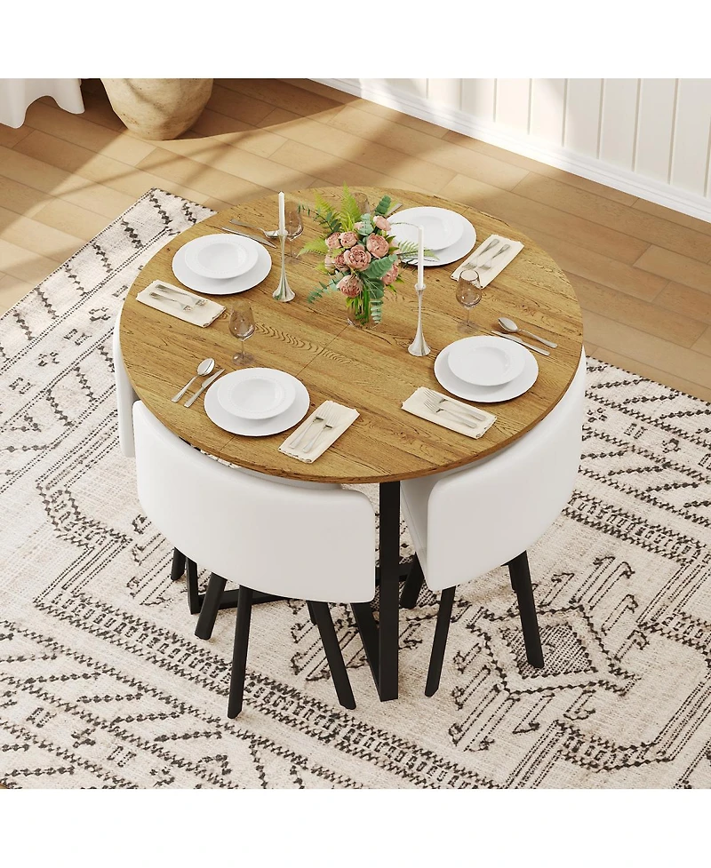 Streamdale Furniture 5-Piece Round Dining Table Set with Pu Leather Chairs